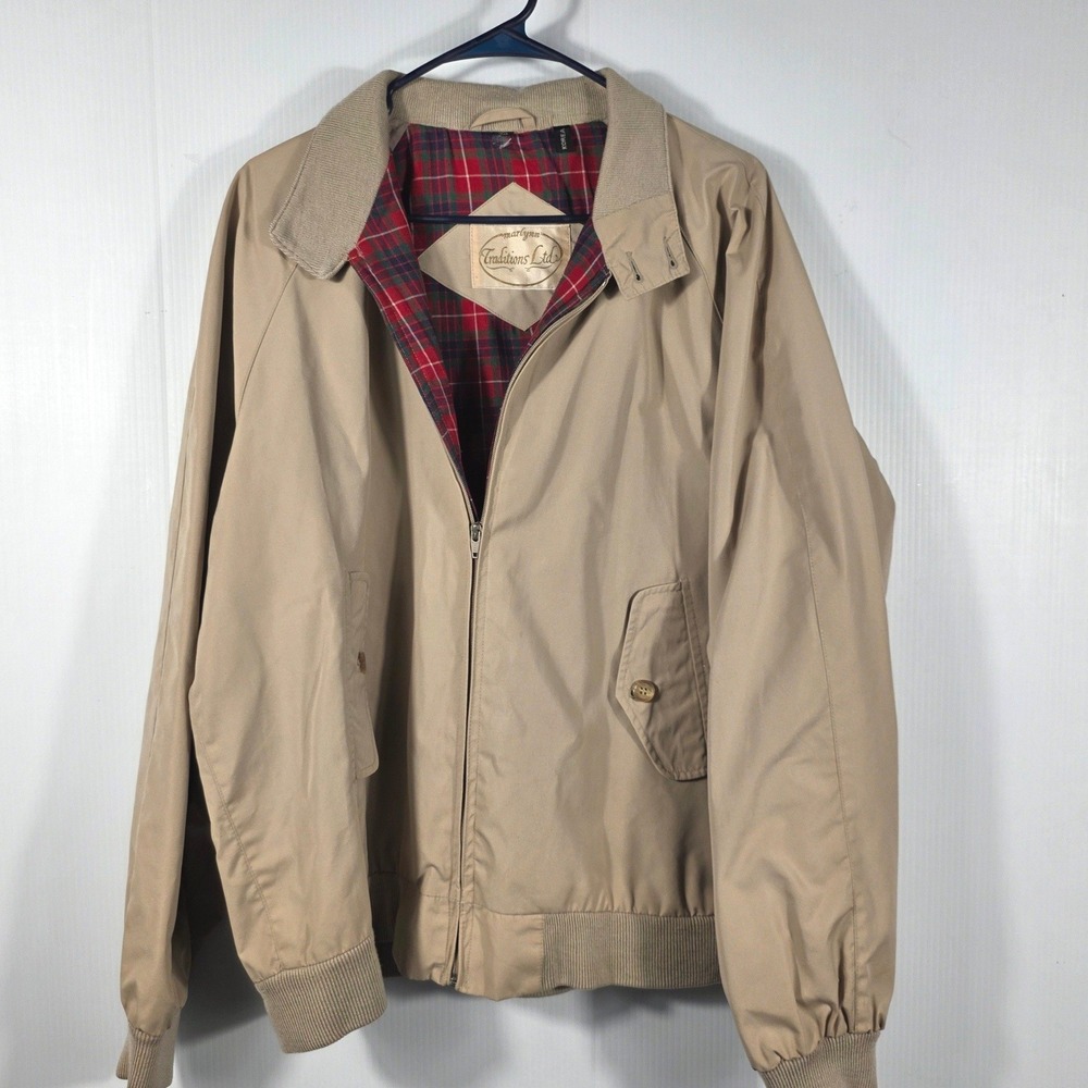 Vintage 80s/90s Marlynn Tradition Ltd Harrington Jacket Tan Plaid Lined Mens 48